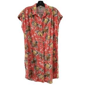 Old Navy linen blend Pineapple Shift Shirt dress L